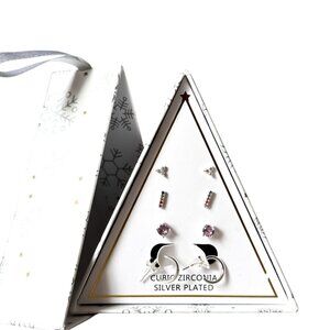 NIB Macy's 18K Gold Plated Set of 4 Earrings Rainbow Lavender Cubic Zirconia